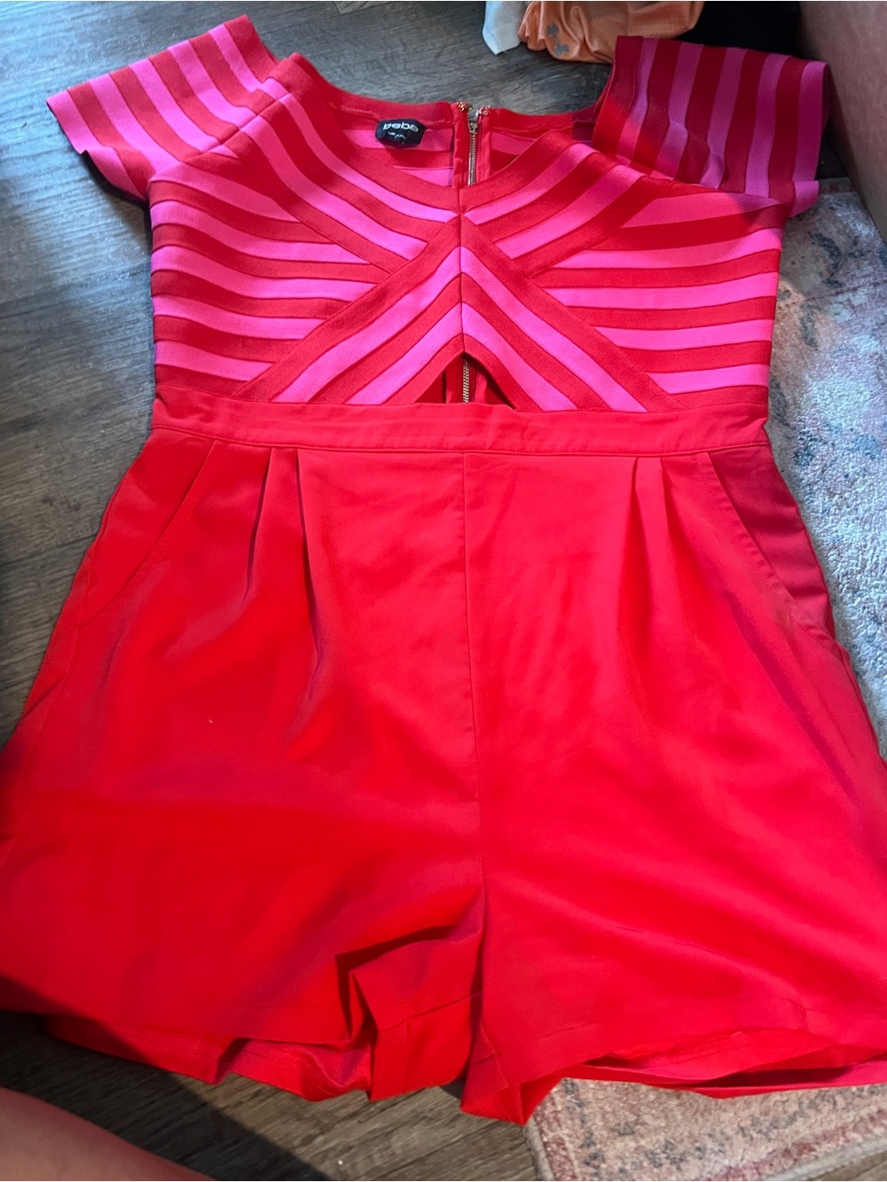 Bebe pink and red keyhole romper large